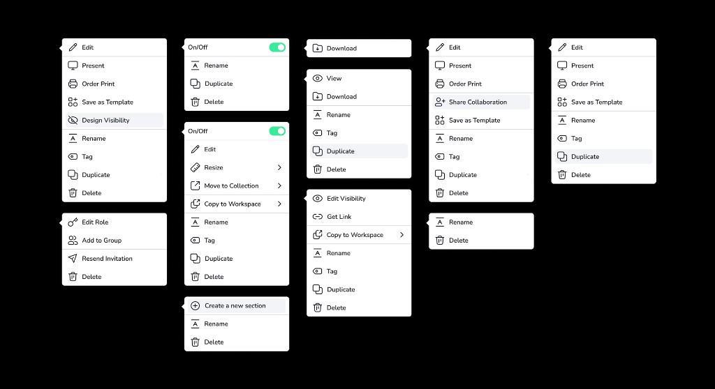 Desygner design system context menu variants