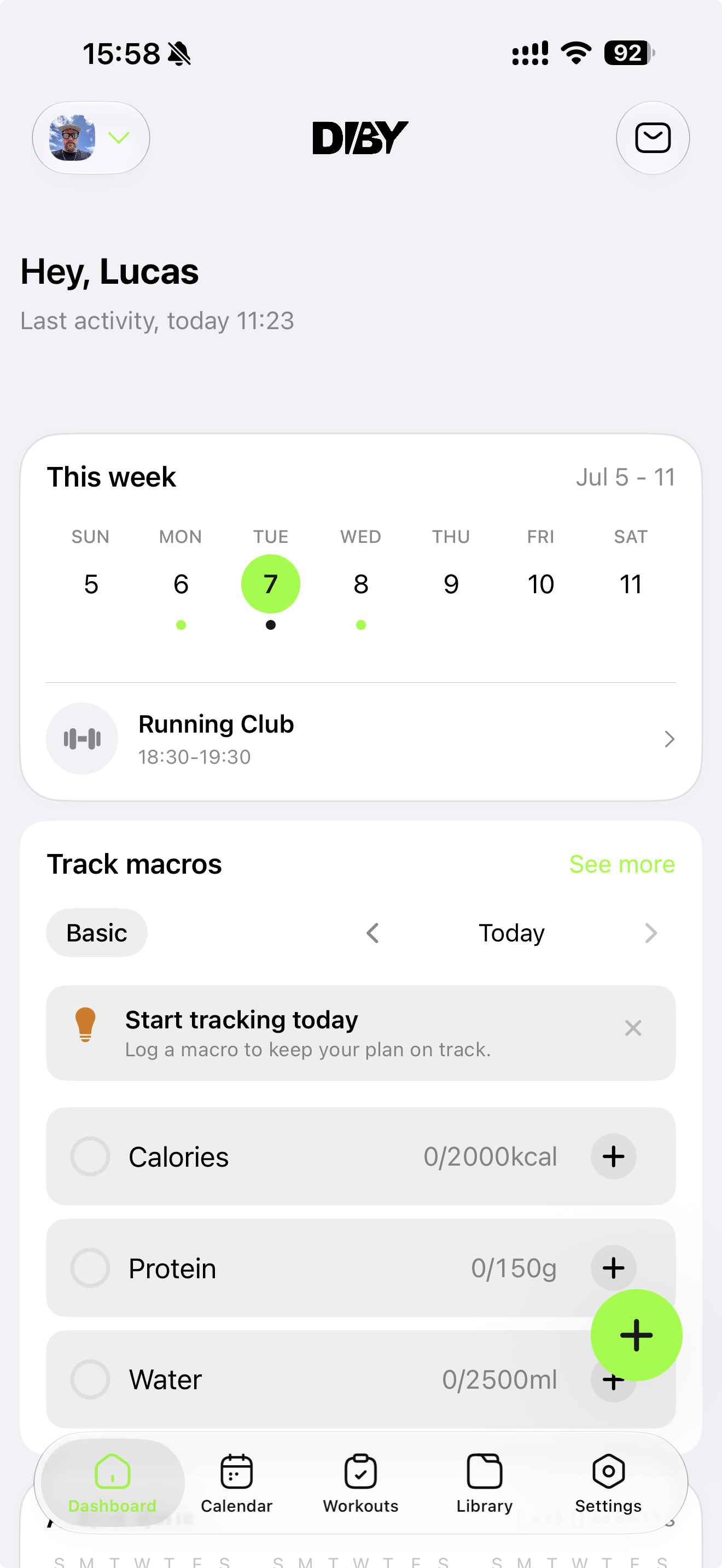 Diby dashboard mobile screen