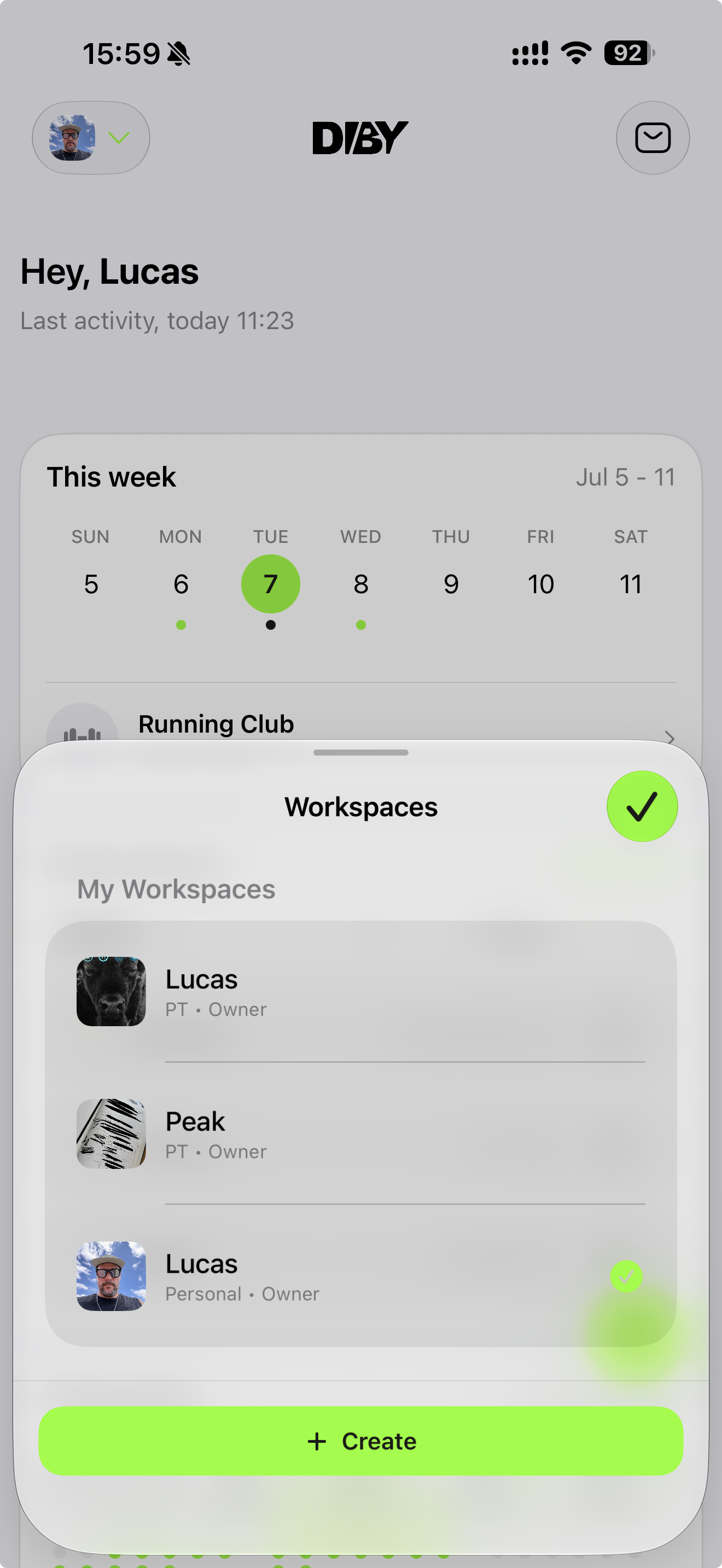 Diby workspace switcher