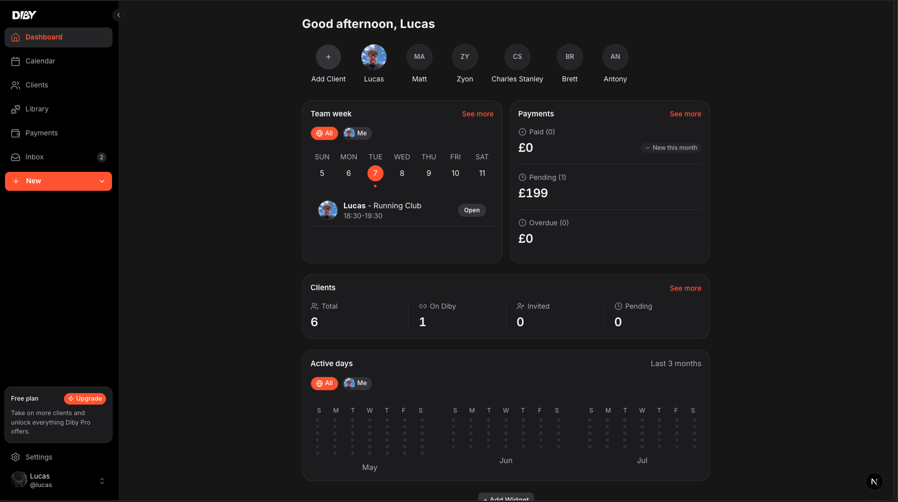 Diby coach dashboard web screen